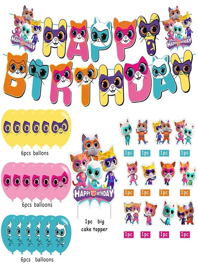 BNFUO Super Cats Birthday Decorations, Super Cats Party Supplies Include Happy Birthday Banner, Cake Topper and Cupcake Toppers, Balloons for Kids Party Decor - Image 2